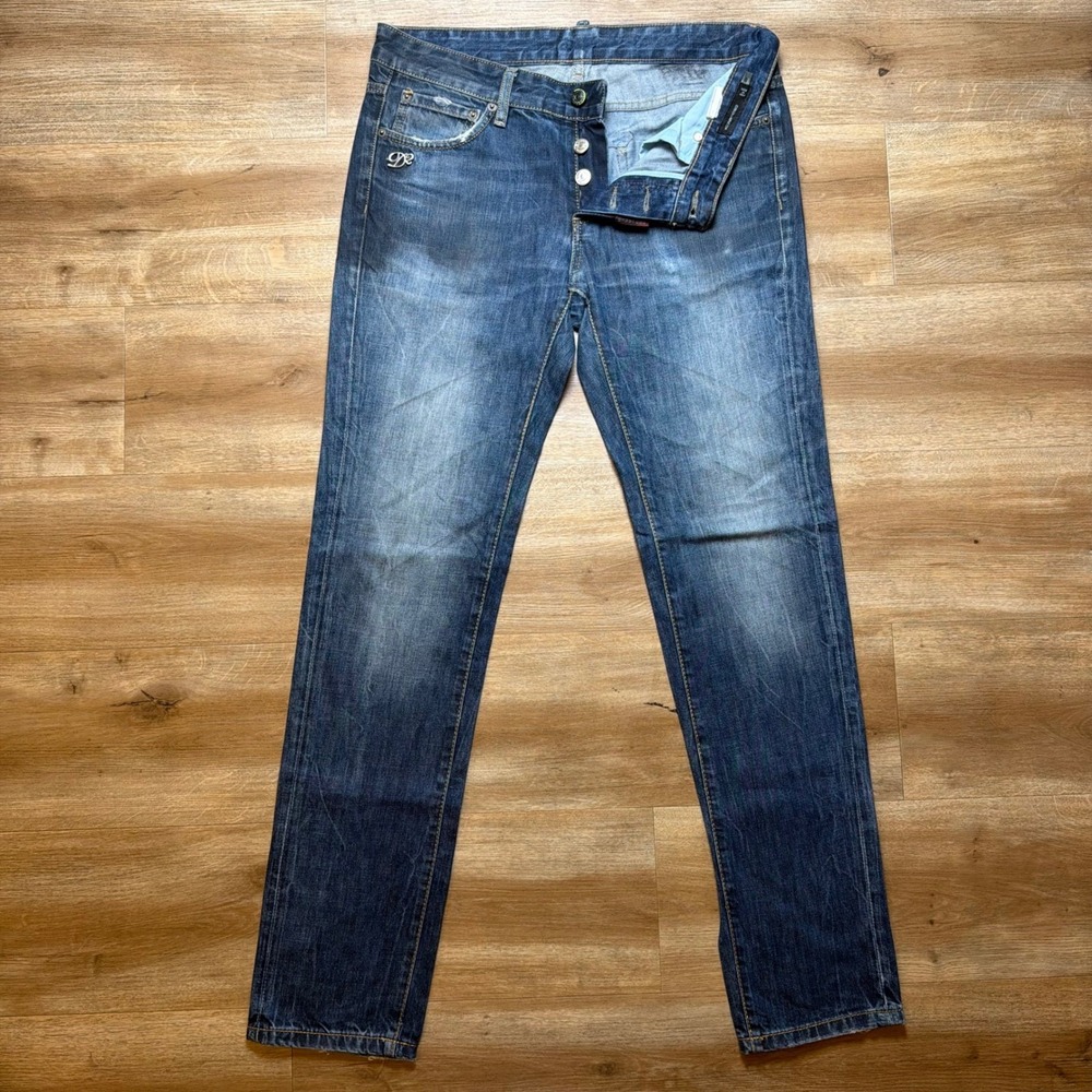 Dsquared2 Slim Jeans Mens 46 Blue Button Fly Graphic Print Made in Italy Denim